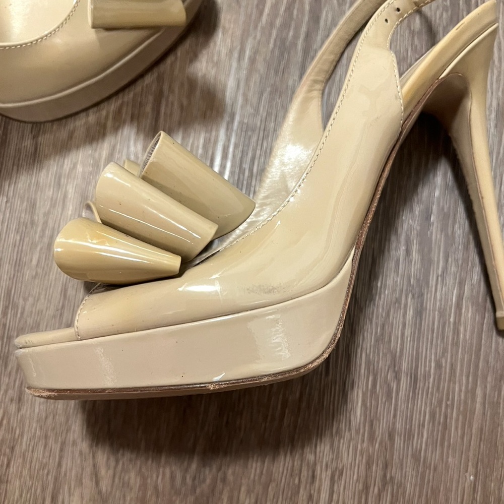 Valentino nude tan slingback bow peep toe high heels 120mm platform stiletto - Picture 8 of 8